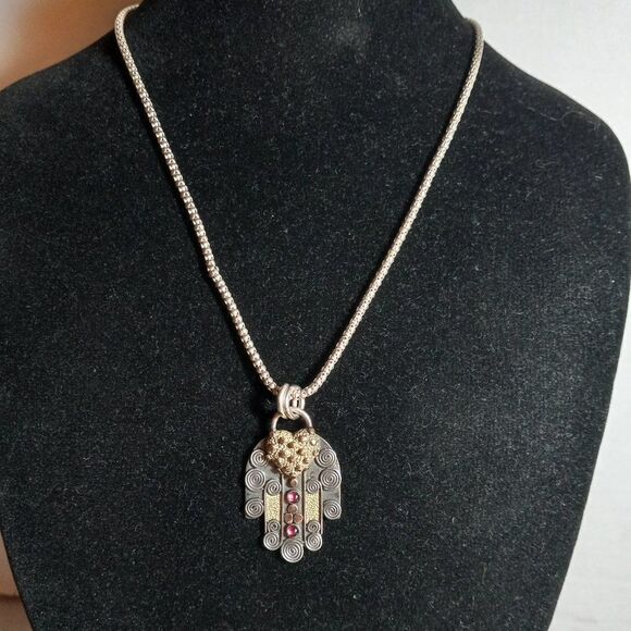Hand of Fatima Signed Limor 925 Necklace and Pendant - Picture 1 of 7
